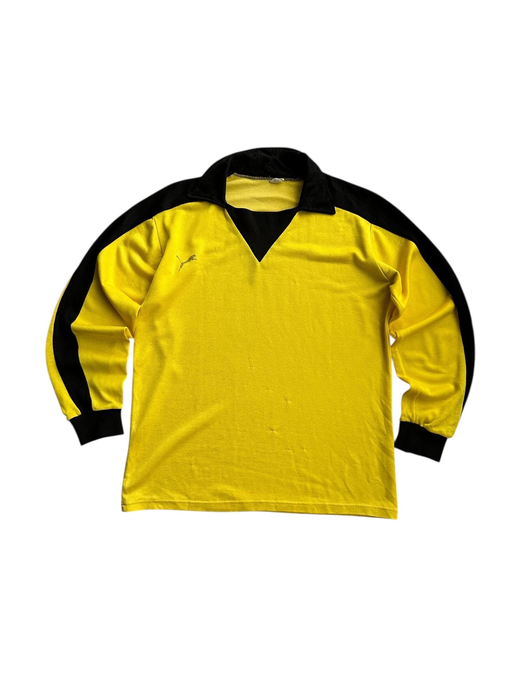 0724-03 70s 80s 西ドイツ製 PUMA ユニフォーム L トライプ Vintage Puma Long Sleeve Football Jersey Borussia Dortmund 70s/80s