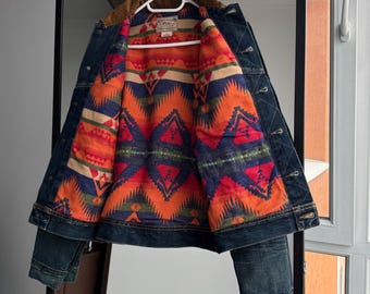 Vintage Polo Ralph Lauren Checkered Aztec Inside Sherpa Denim Jacket