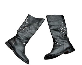 Vintage Woman Genuine Leather High Boots Sz 39 EU 8 US
