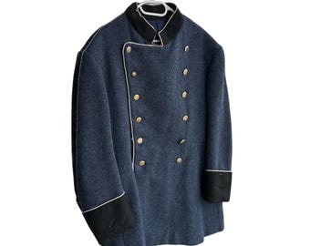Vintage Swiss Military Wool Coat Double Breasted 1960s Navy Blue Uniform Jacket Sz XL