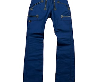FHB Workwear Pants Blue Utility Carpenter Pants Zipper Detail Heavy Duty Sz M