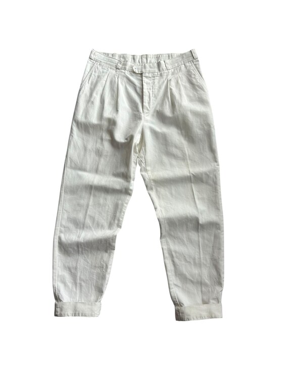 Vintage PT Torino the Reporter White Cotton & Linen Straight Pants