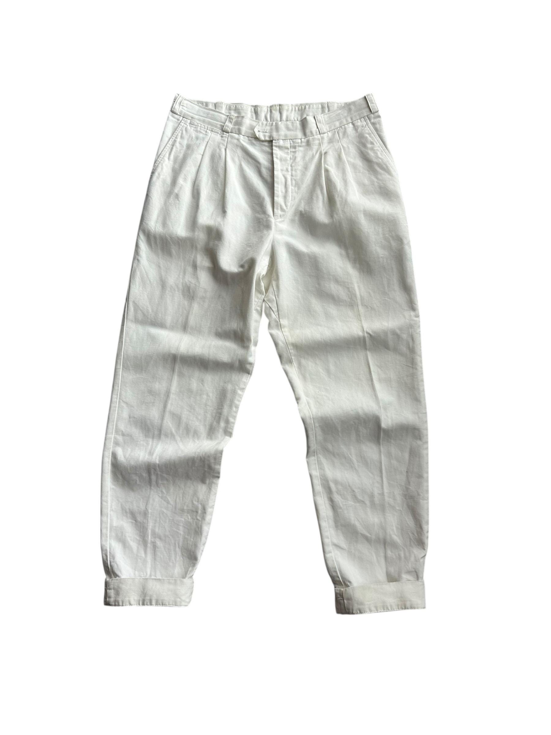 パンツ PT01 cotton linen 1pleats white pants Vintage PT Torino the Reporter White Cotton & Linen Straight Pants