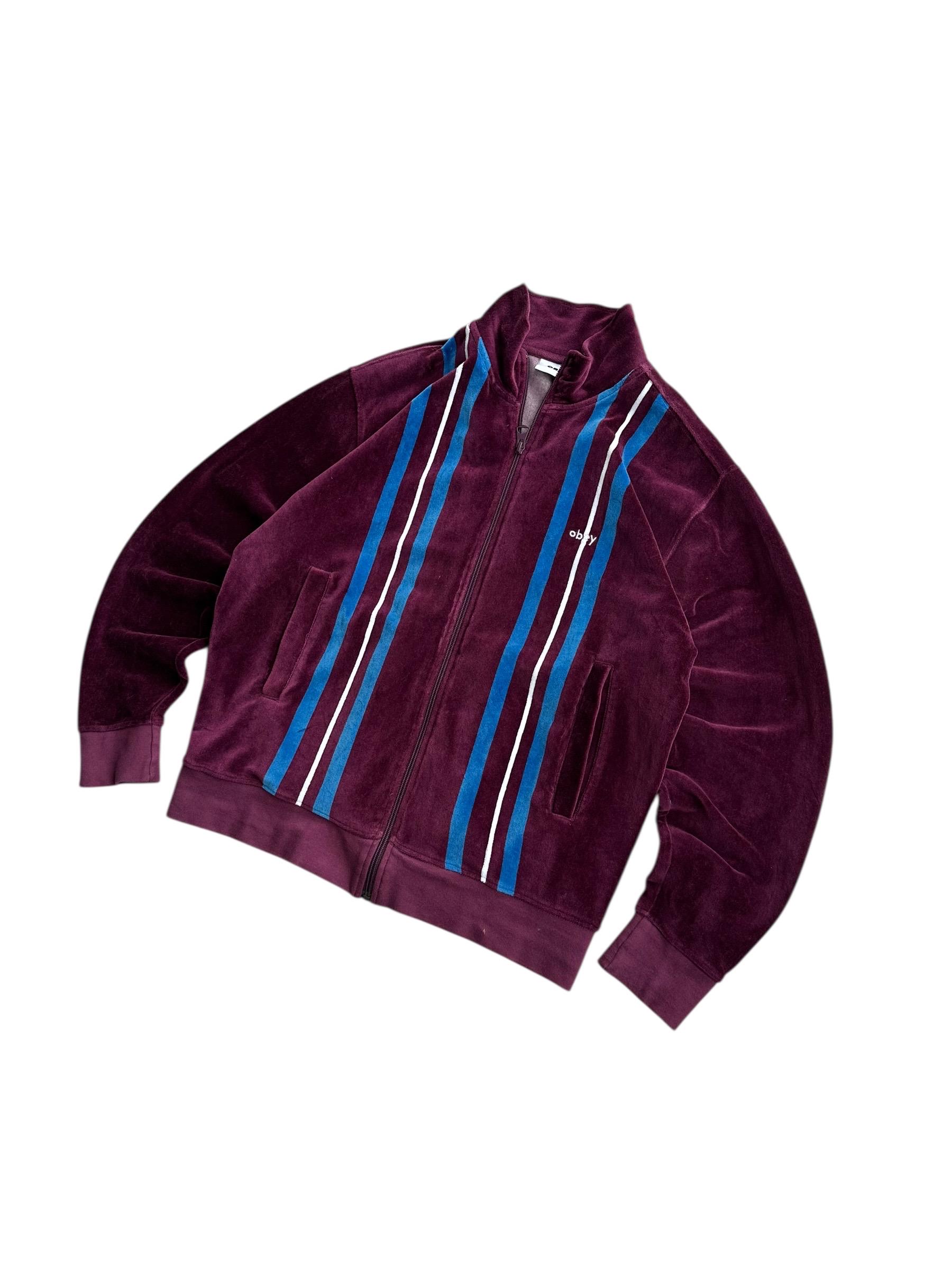 Vintage Obey Velour Streetwear Striped Zip Track Jacket Size