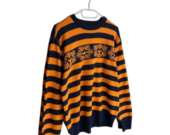 Adidas Originals Vintage Striped Sweater with Trefoil Snowflake Pattern Size 50