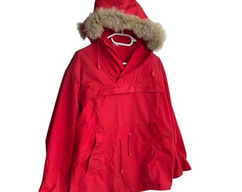 Vintage 80s Workwear Cotton Woman Smock Anorak Jacket Sz XL