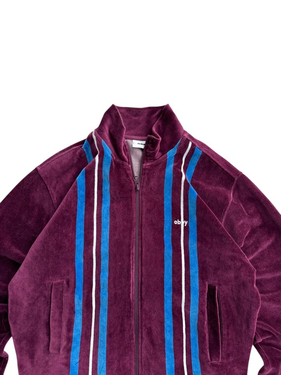 Vintage Obey Velour Streetwear Striped Zip Track Jacket Size