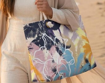 Hawaiian Hibiscus Weekender Bag, Oversized Tropical Travel Duffel, Beach Vacation Bag, Palm Tree Overnight Tote, Summer Carry On Bag