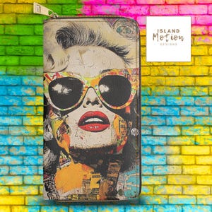Marilyn Monroe Retro Graffiti Reißverschluss Brieftasche, Marilyn Monroe Brieftasche, Marilyn Monroe Geschenk, Gold Reißverschluss Brieftasche, 100% CRUELTY-FREE Kunstleder!