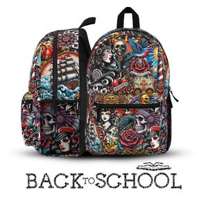 Plecak z tatuażem Americana, plecak w stylu rockabilly w stylu oldschoolowym, plecak z tatuażem Americana, plecak z tatuażem inspirowanym Edem Hardym, plecak szkolny