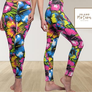 Graffiti Hibiscus Leggings: High-Rise Spandex Workout Pants