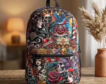 Americana Tattoo Backpack, Old School Rockabilly Backpack, Americana Tattoo Backpack, Ed Hardy Inspired Tattoo Backpack, School Backpack