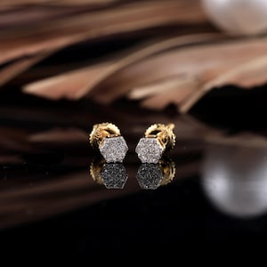 Hexagon diamond earring | gift for her | solid gold stud earring | 1st anniversary gift | minimalist earring | screw back earring