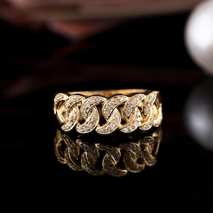 Yellow Gold Cuban Ring | 0.22 Carat Round Diamond Cuban Ring | Diamond Jewelry | Anniversary Gift | Gold Ring