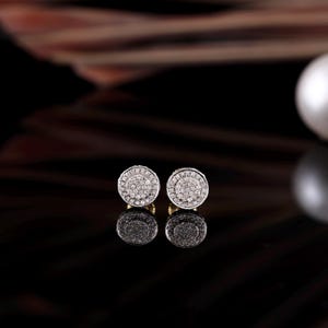 Yellow Gold Diamond Circle Stud Earrings Women Earrings | Sparkling Diamond Circle Stud Earrings | Gift For Her | Dainty Jewelry |
