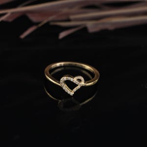 Yellow Gold Heart Ring | 0.08 Carat Round Diamond Heart Ring | Women&#39;s Ring | Best For Anniversary Gift | Diamond Jewelry