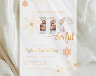 Isn't She Onederful First Birthday Invitation Template | Custom Photo Invite (Canva, Digital Download)