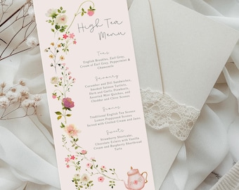 High Tea Party Menu Template | Pink Vintage Floral Theme, 2nd Birthday (Canva, Digital Download)