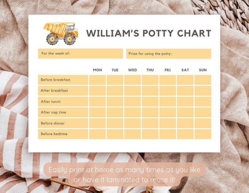 Dump Truck Potty Training Chart Template | Construction Theme Reward ...