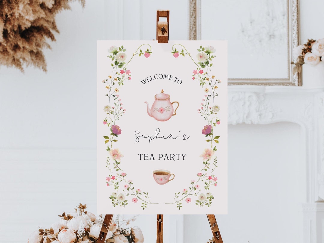 Tea for Two Welcome Sign Template | Pink Floral 2nd Birthday Party ...