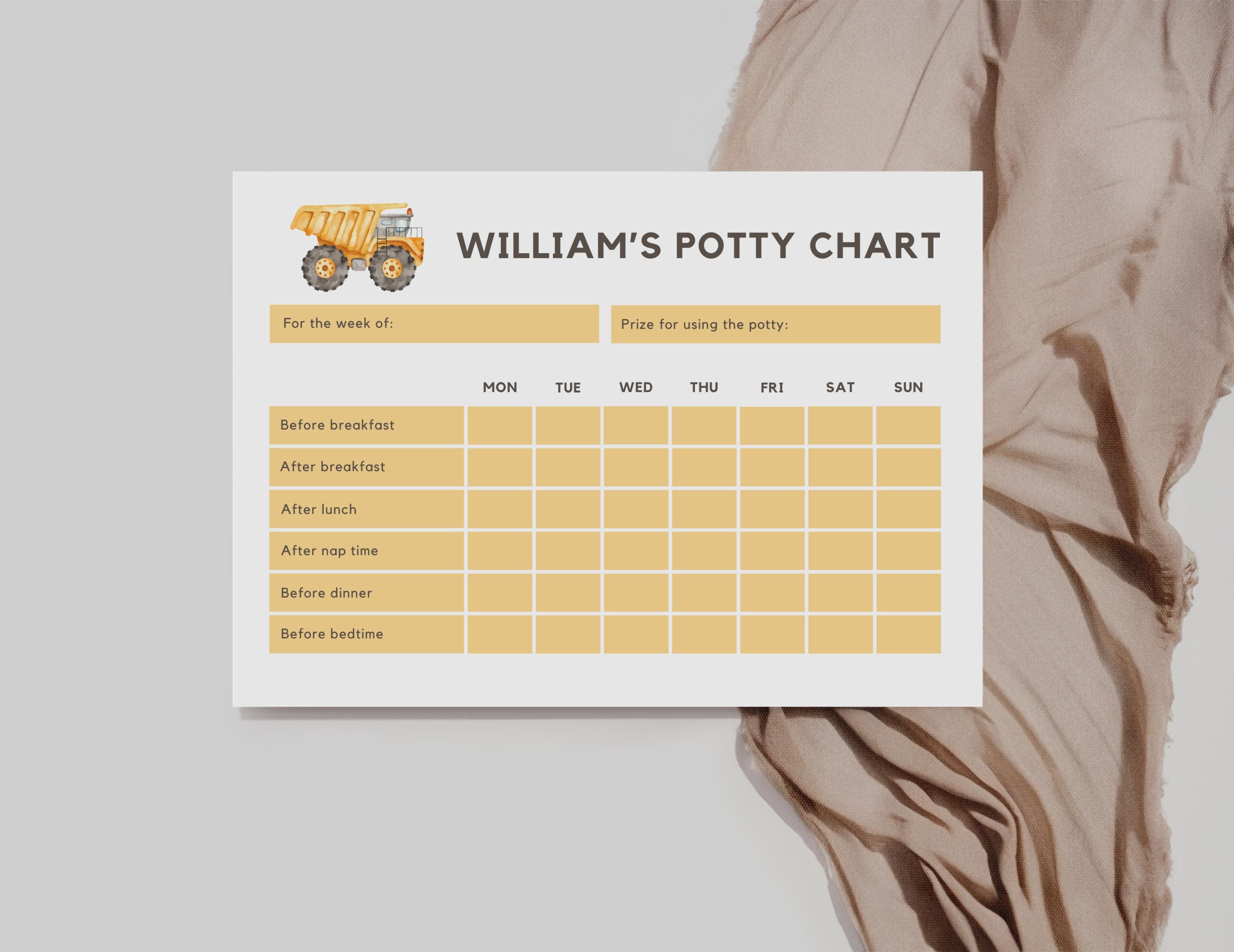 Dump Truck Potty Training Chart Template | Construction Theme Reward ...
