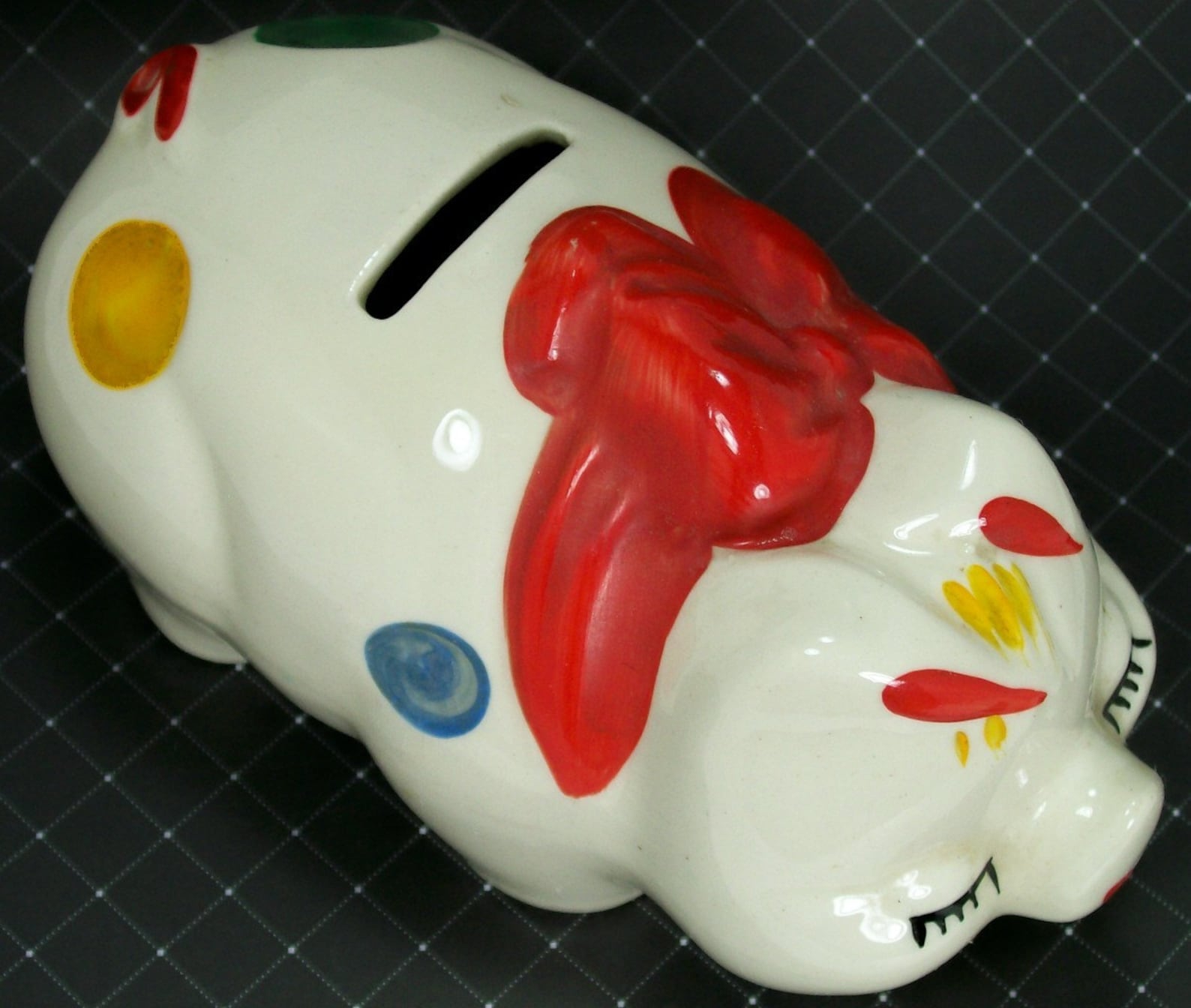 Vintage Piggy Bank Porcelain Ceramic Colorful Polka Dots Red Etsy