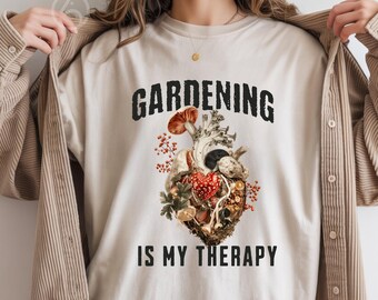 Gardening Is My Therapy Hoodie Sweatshirt T-Shirt, Plant Lover Gift, Funny Garden Quote Shirt, Botanical Hobby Apparel