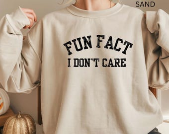 Fun Fact I Don’t Care Shirt, Sarcastic Graphic Tee, Funny Quote Top, Retro Humor Sweatshirt Hoodie, Gag Gift for Him Her
