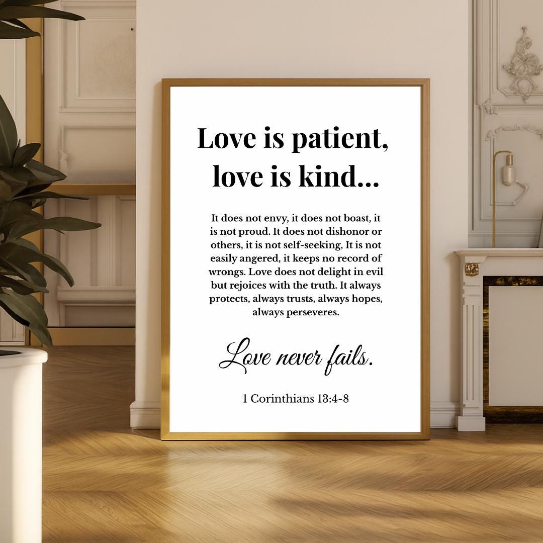 Love is Patient Love is Kind Wall Art, 1 Corinthians 13:4-8 Bible Verse ...