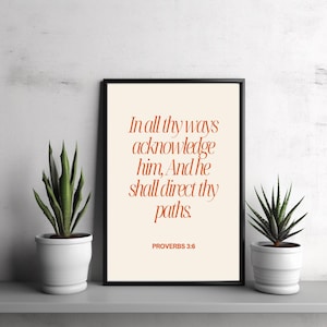 Proverbs 3:6 Wall Art, Bible Verse Print, In All Thy Ways Acknowledge Him, Red Scripture Decor, Christian Wall Art, Unframed Faith Poster