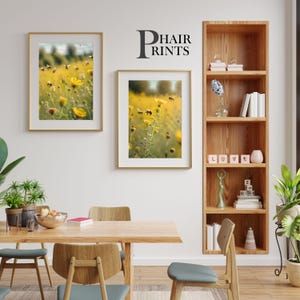 Bees and Yellow Wildflowers Wall Art Set of 2 – Botanical Nature Prints with Bees in Bloom for Farmhouse, Boho or Modern Home Decor