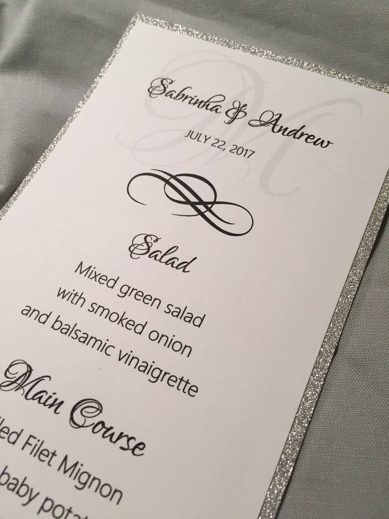 Glitter Menu Cards Silver Wedding Reception Menus Etsy