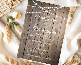 Rustic barn wedding with string lights