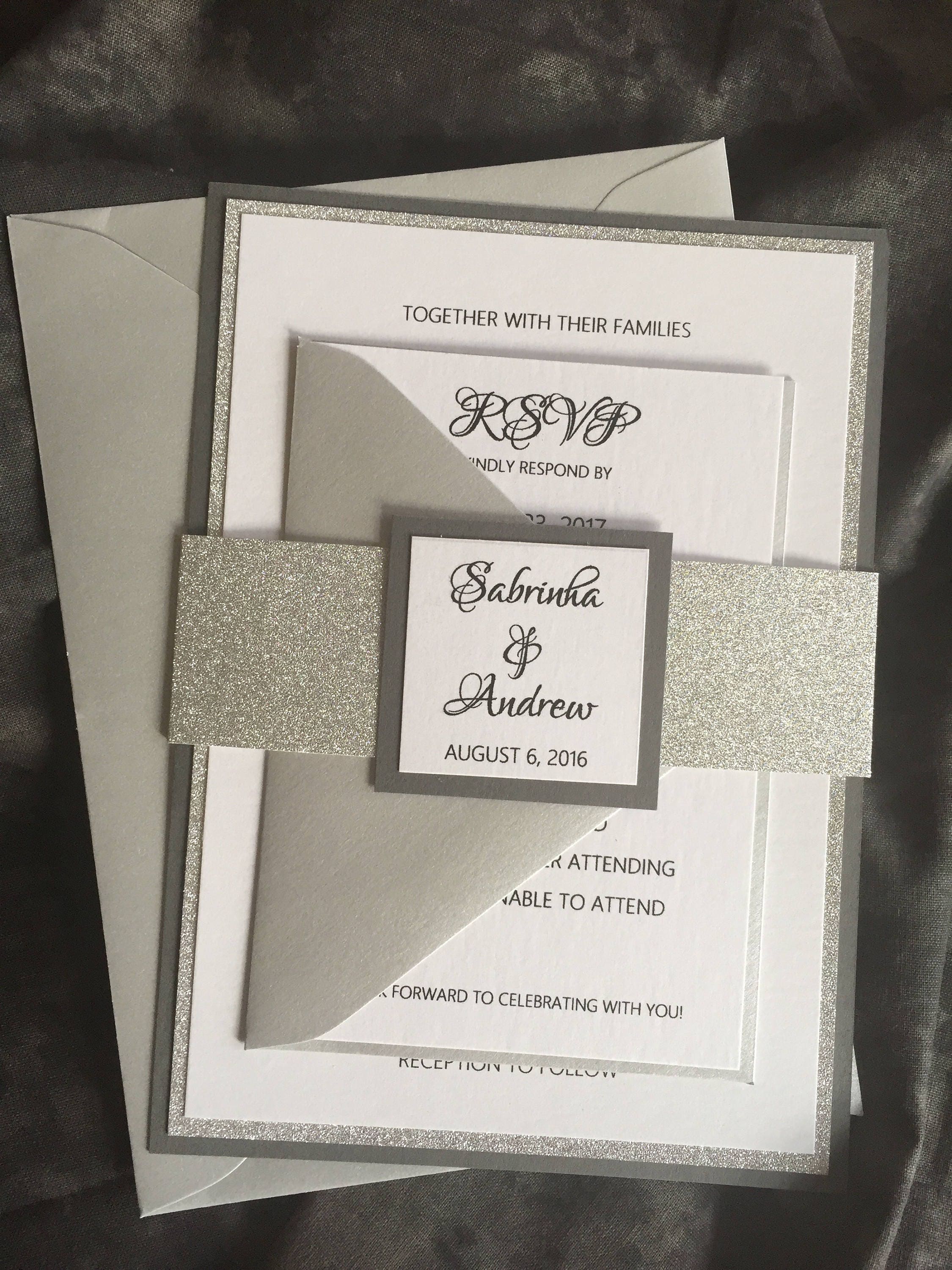 Glitter wedding invitation set with modern sleek design | Etsy