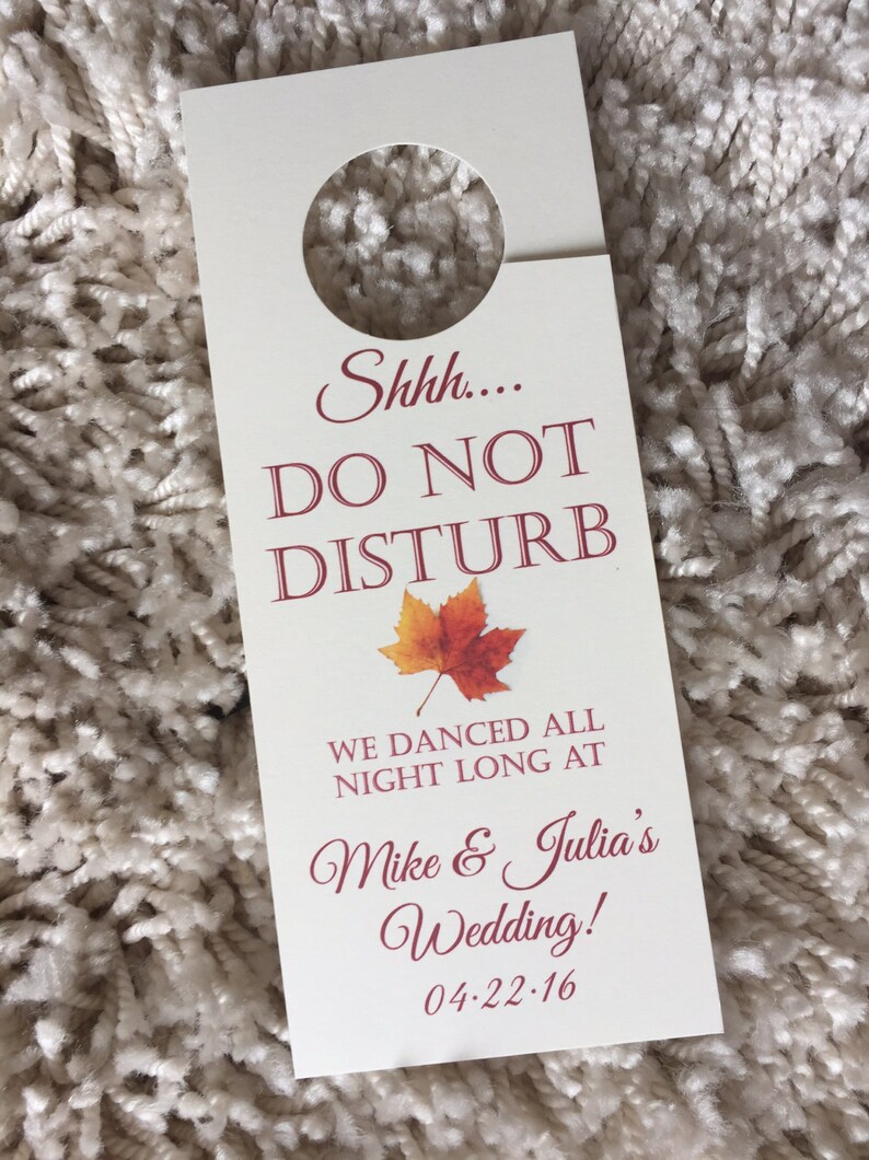 Fall leaf accommodations hotel door hanger for wedding guests