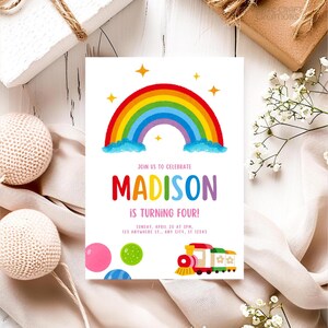 Personalisierbare Regenbogen Geburtstagseinladung | 5x7 Bearbeitbare Canva Vorlage | Digitaler Download für Girls Party|