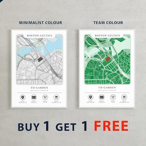 Boston Celtics Stadion Karte | TD Garten Poster | Minimalist & Teamfarben | Digitaler Download | Kaufen Sie 1 erhalten 1 Kostenlos