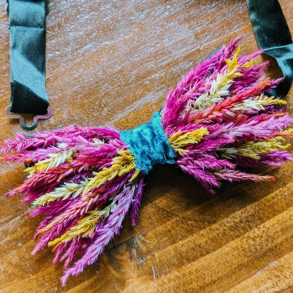 Dried Flower Bow Tie - Celosia, Pink, Purple, Gold - Customizable