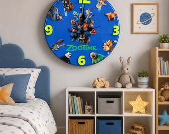 Custom Zootopia Epoxy Wall Clock, Kids Room Decor, 15 Inch Handmade Art