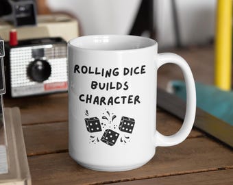 Role-Playing Gamer Ceramic Mug, Dungeons and Dragons Coffee Cup,  Game Master Tea Mug, Geeky Dice Collector Cup, RPG