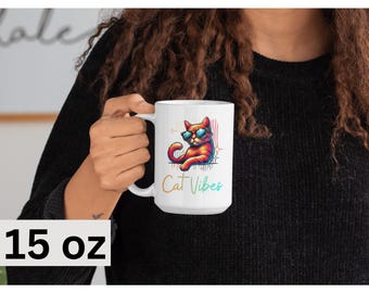 Funny Cat Lover Gift, Cat Vibes Ceramic Mug, Cat Mom Present, Cat Themed Coffee Cup, Cat Lady Tea Mug, Cat Dad Novelty Drinkware