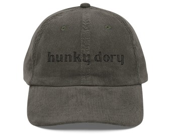 Vintage Embroidered Corduroy Cap: "Hunky Dory" Retro Style