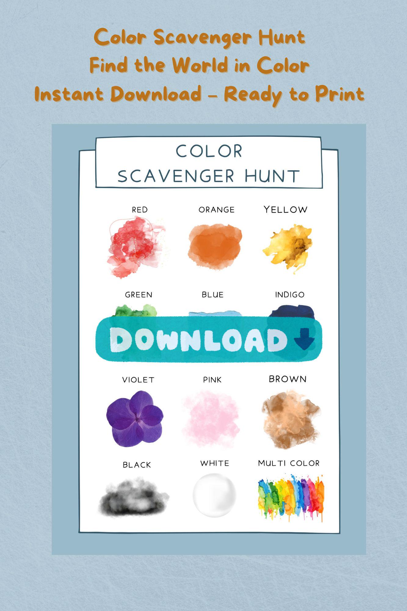 Rainbow Color Scavenger Hunt | Kids Outdoor Learning (PDF Printable) - Etsy