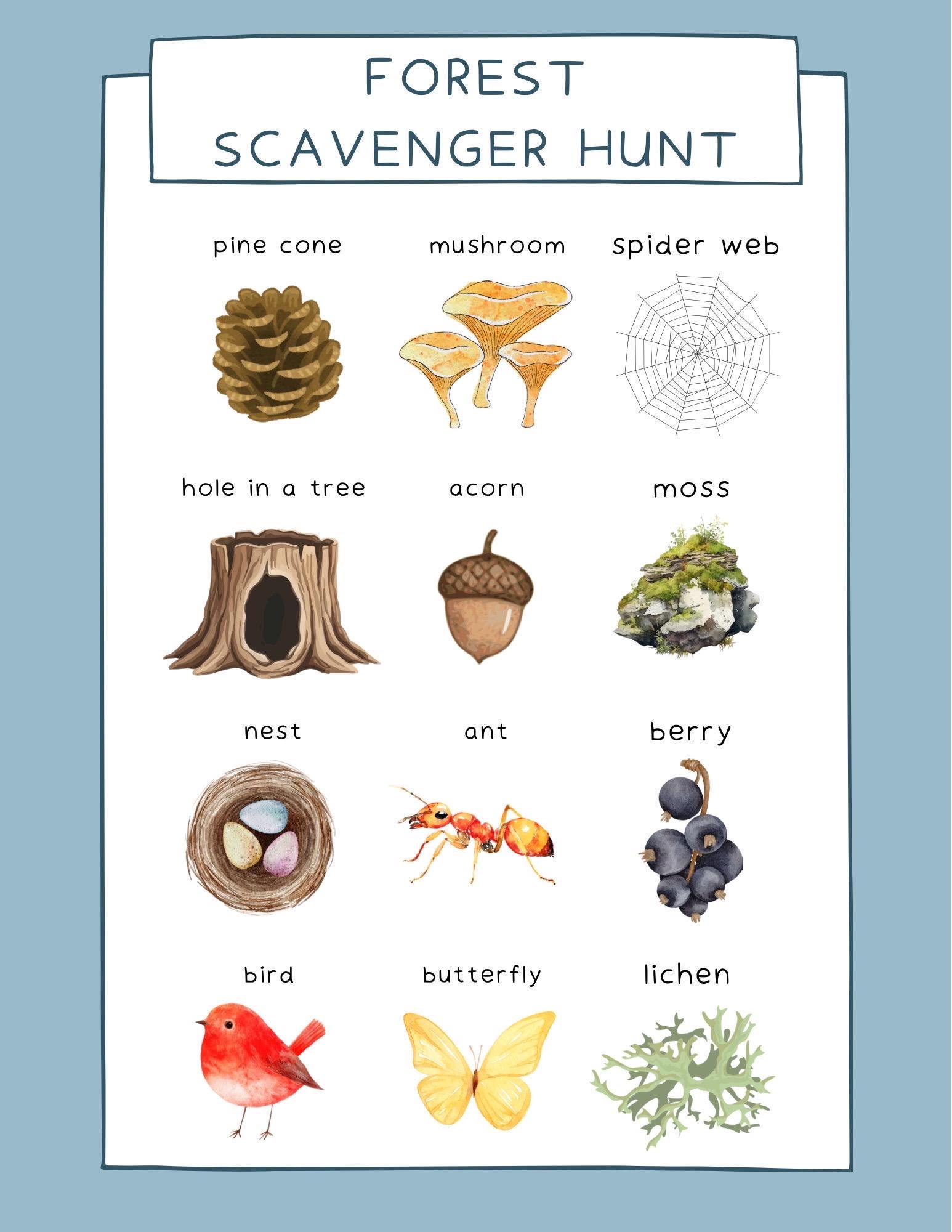 Forest Scavenger Hunt | Nature Walk Activity (PDF Download) - Etsy ...