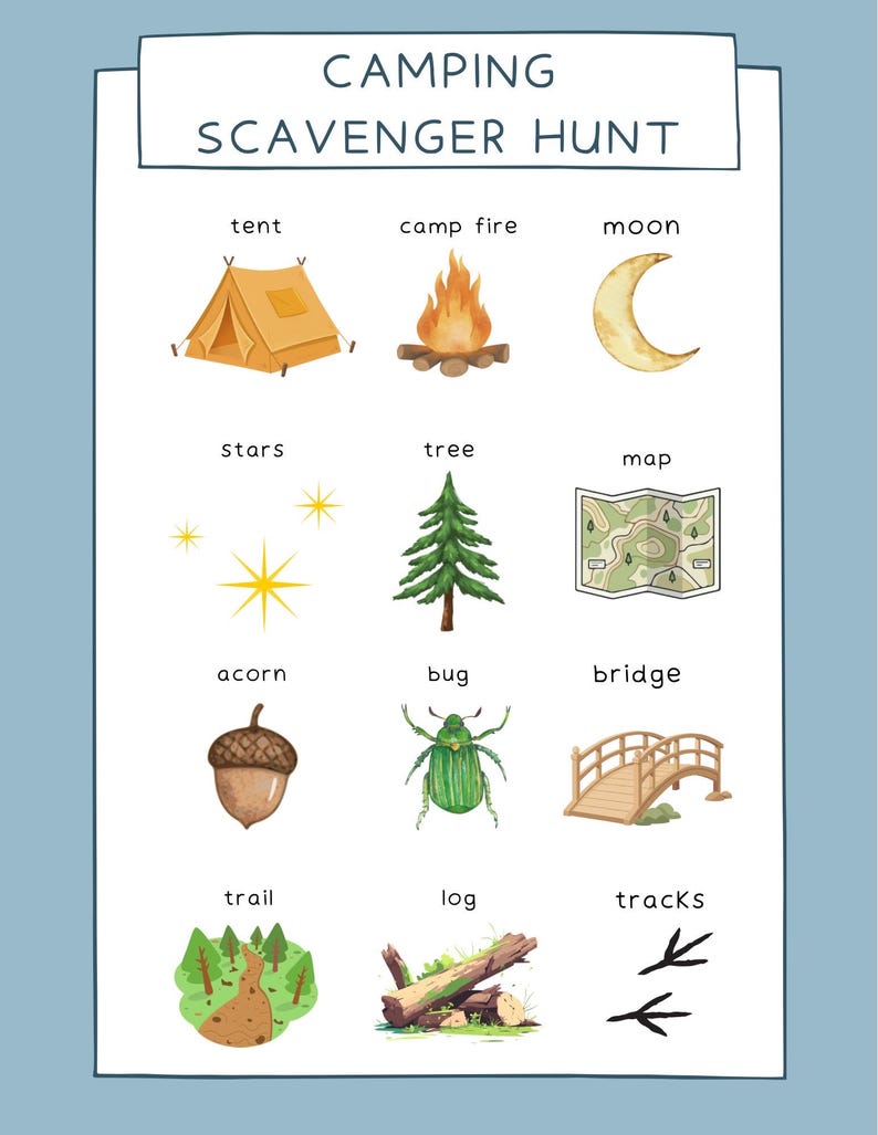 Camping Scavenger Hunt Printable | Outdoor Activity for Kids | Nature ...