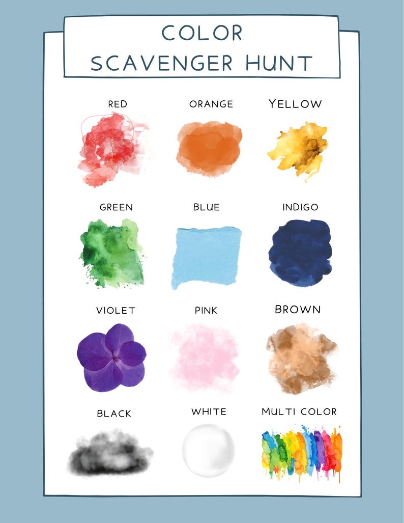 Rainbow Color Scavenger Hunt | Kids Outdoor Learning (PDF Printable) - Etsy