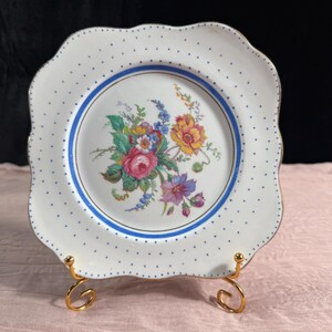 Colclough Bone China Floral Scalloped Square Plate, Made in England, 7.5”