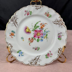Antique Dresden Floral Plate Hand-Painted German Porcelain - RK Dresden Mark 8”D