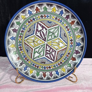 Hand-Painted Moroccan Ceramic Plate with Vibrant Geometric Desi 10”D