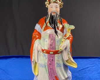 Vintage Chinese Porcelain Figure of Caishen God of Wealth – Hand Painted